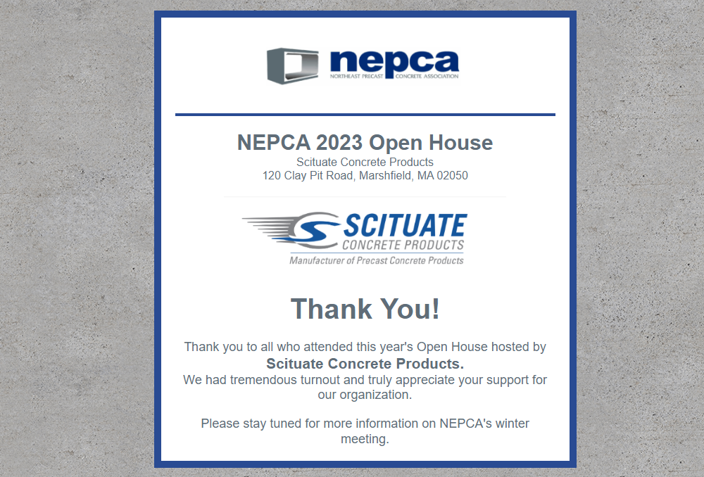 Thank You OH 23 NEPCA Open House 2023 Thank you!